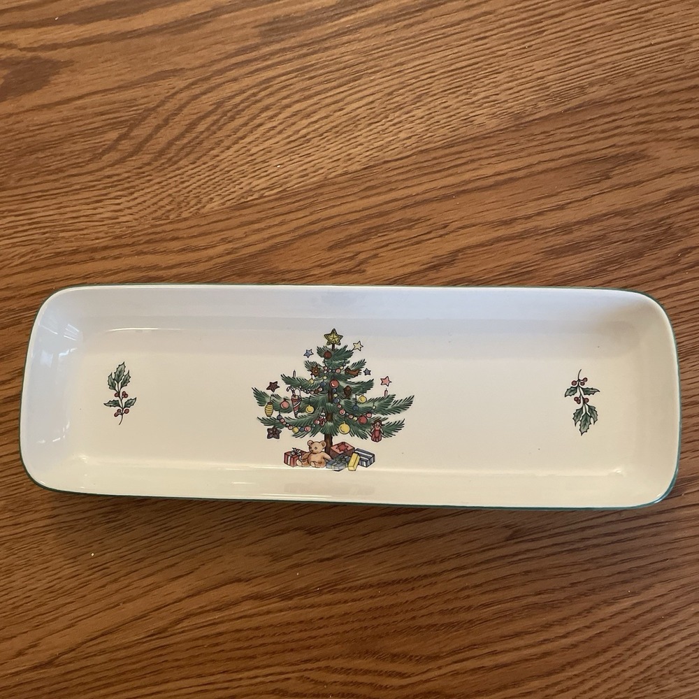 Vintage Nikko Happy Holidays Christmas Tree Rectangular Mint Tray Japan 9" X 3"